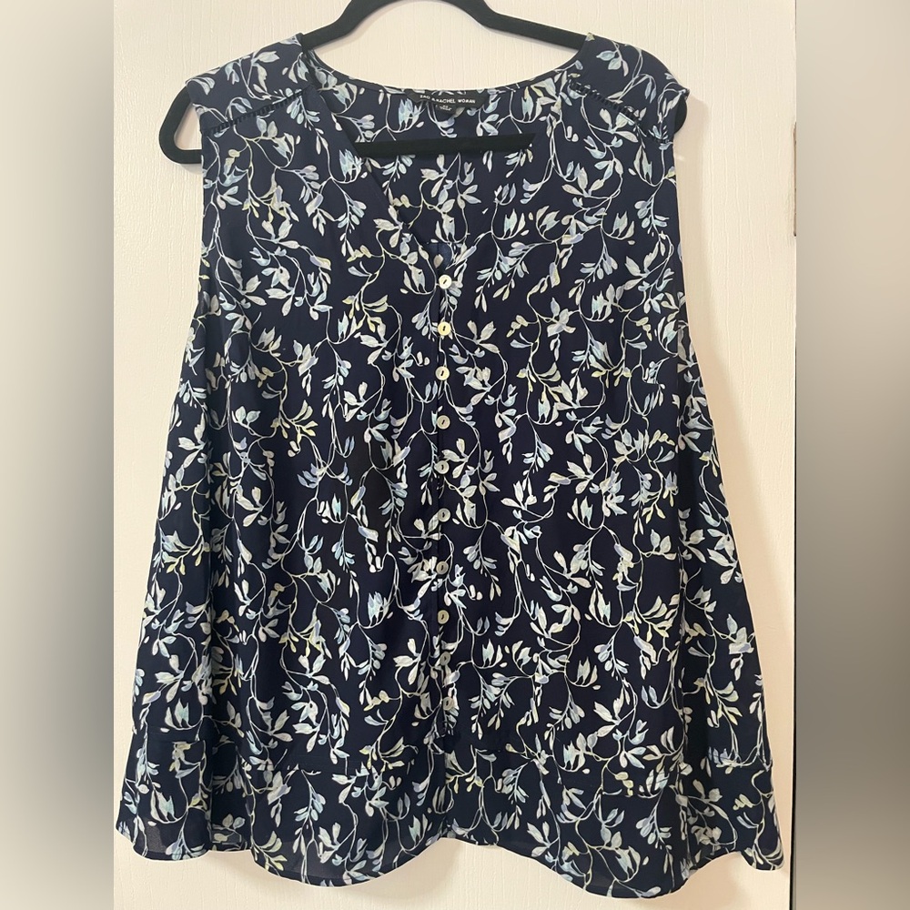 Zac & Rachel 💙🩵 women's Navy Blue Floral Blouse Casual, size 2XL, 100% polyester